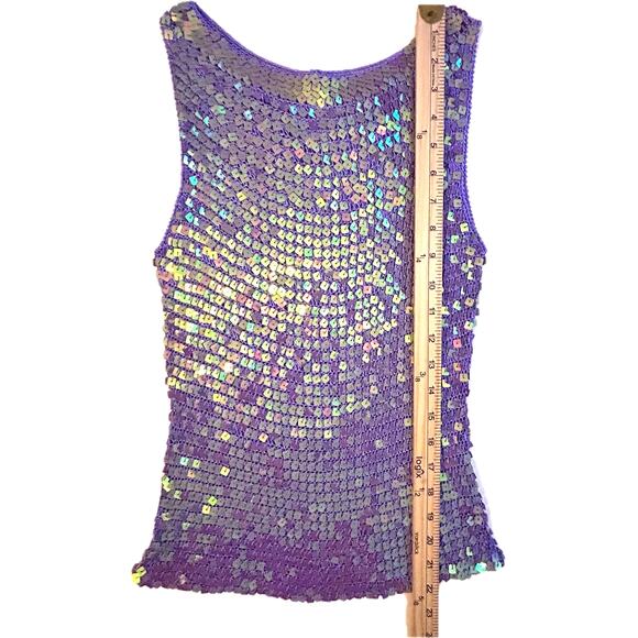 VINTAGE Lavender Sparkly Sequins Crochet Sleeveless Top Medium NWOT - Picture 5 of 11